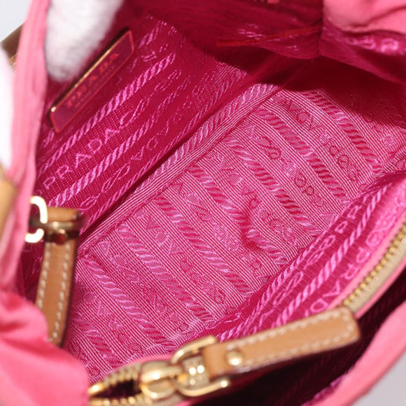 PRADA Hand Bag Nylon Pink Gold Tone Auth 207253V