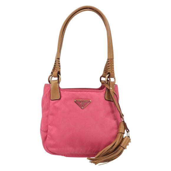 PRADA Hand Bag Nylon Pink Gold Tone Auth 207253V
