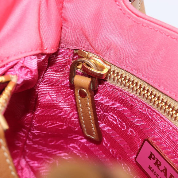 PRADA Hand Bag Nylon Pink Gold Tone Auth 207253V