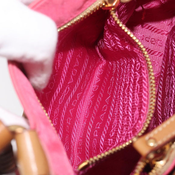 PRADA Hand Bag Nylon Pink Gold Tone Auth 207253V