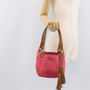 PRADA Hand Bag Nylon Pink Gold Tone Auth 207253V-30