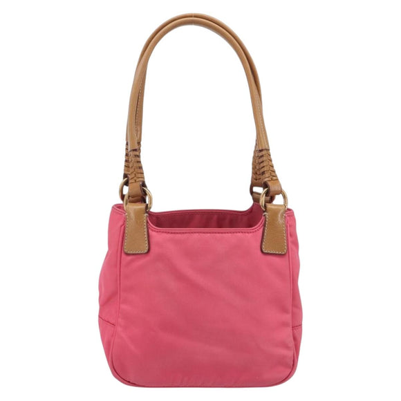 PRADA Hand Bag Nylon Pink Gold Tone Auth 207253V