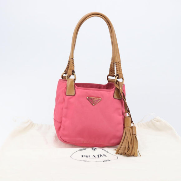 PRADA Hand Bag Nylon Pink Gold Tone Auth 207253V