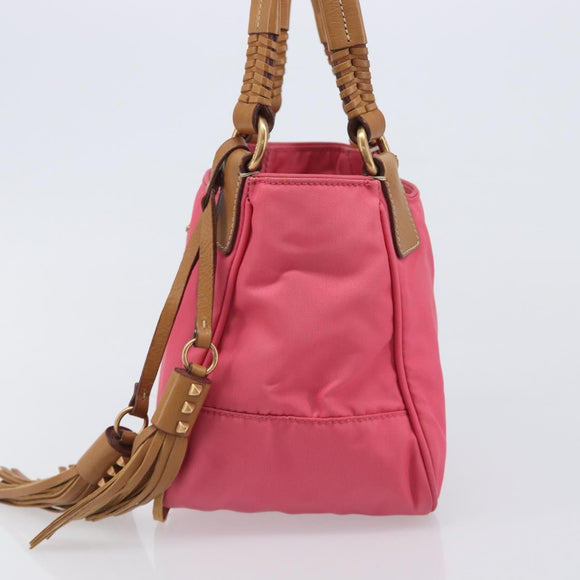 PRADA Hand Bag Nylon Pink Gold Tone Auth 207253V