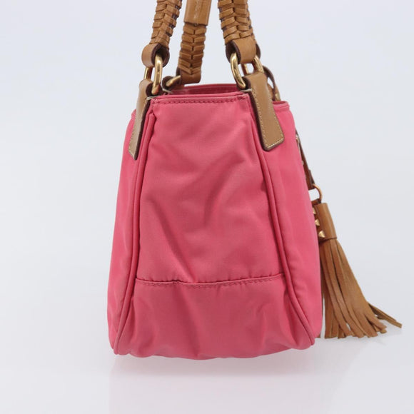 PRADA Hand Bag Nylon Pink Gold Tone Auth 207253V
