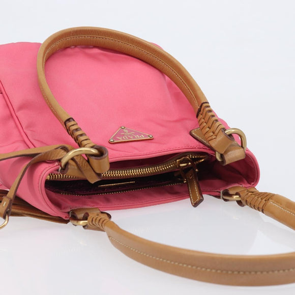 PRADA Hand Bag Nylon Pink Gold Tone Auth 207253V
