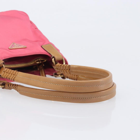 PRADA Hand Bag Nylon Pink Gold Tone Auth 207253V