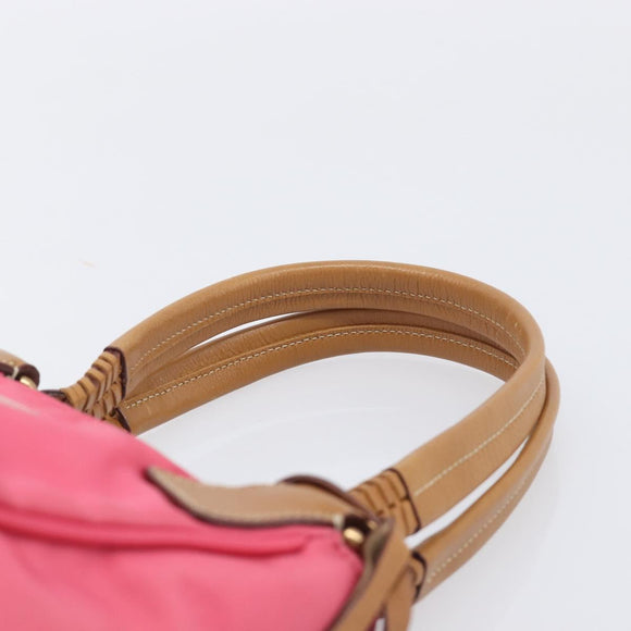 PRADA Hand Bag Nylon Pink Gold Tone Auth 207253V