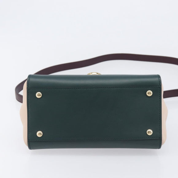 Salvatore Ferragamo Gancini Hand Bag Leather 2way Green Gold Tone Auth 207254A