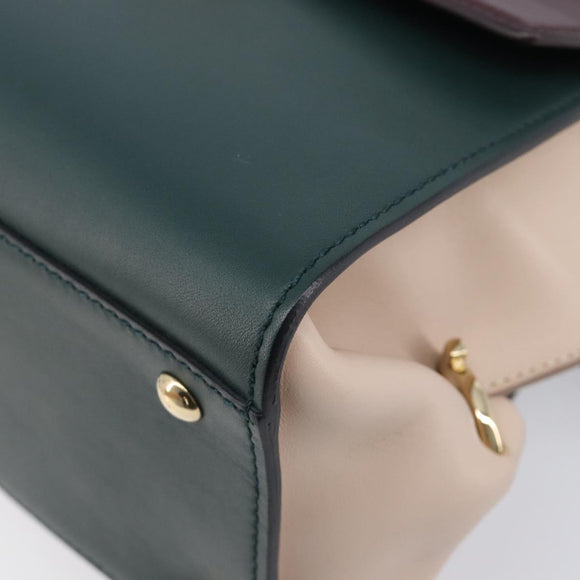 Salvatore Ferragamo Gancini Hand Bag Leather 2way Green Gold Tone Auth 207254A
