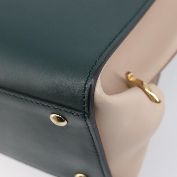 Salvatore Ferragamo Gancini Hand Bag Leather 2way Green Gold Tone Auth 207254A