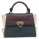 Salvatore Ferragamo Gancini Hand Bag Leather 2way Green Gold Tone Auth 207254A-2