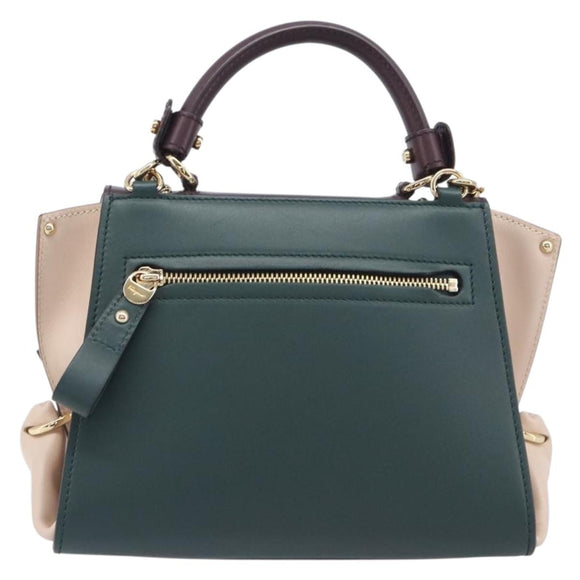 Salvatore Ferragamo Gancini Hand Bag Leather 2way Green Gold Tone Auth 207254A