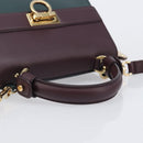 Salvatore Ferragamo Gancini Hand Bag Leather 2way Green Gold Tone Auth 207254A-7