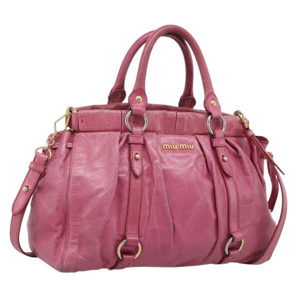 Miu Miu Hand Bag Vitellolux 2way Pink Gold Auth 207255