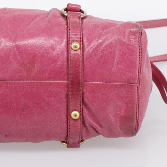 Miu Miu Hand Bag Vitellolux 2way Pink Gold Auth 207255