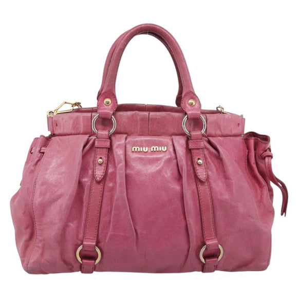 Miu Miu Hand Bag Vitellolux 2way Pink Gold Auth 207255