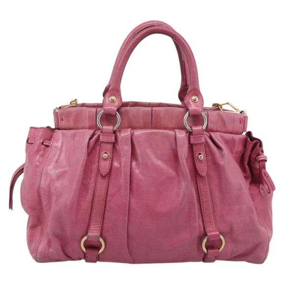 Miu Miu Hand Bag Vitellolux 2way Pink Gold Auth 207255