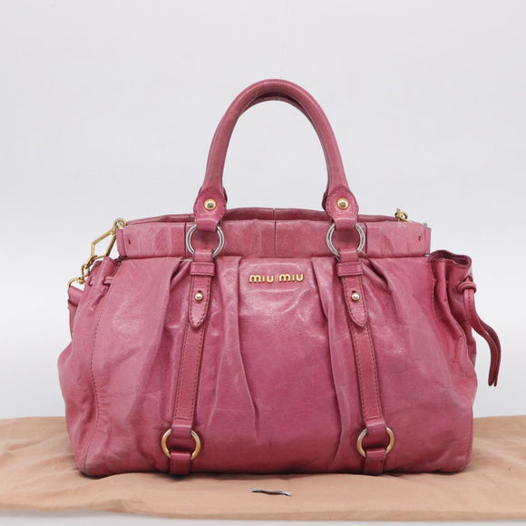 Miu Miu Hand Bag Vitellolux 2way Pink Gold Auth 207255