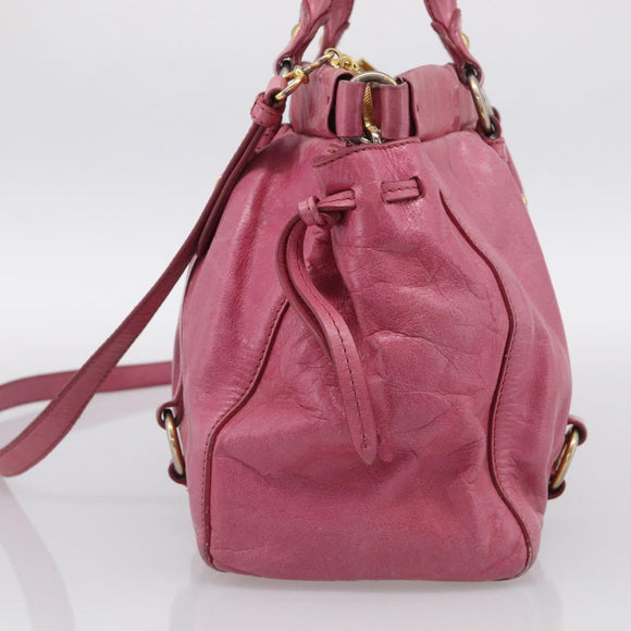 Miu Miu Hand Bag Vitellolux 2way Pink Gold Auth 207255
