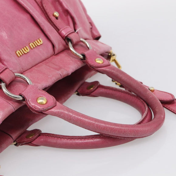 Miu Miu Hand Bag Vitellolux 2way Pink Gold Auth 207255