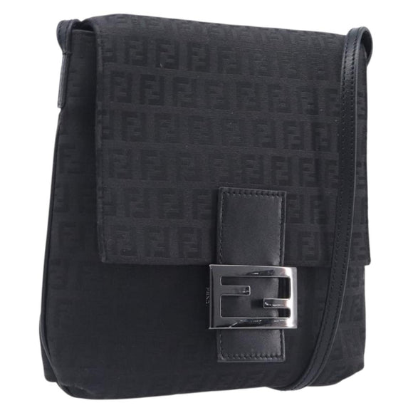 FENDI Zucchino Canvas Mamma Baguette Shoulder Bag Black 8BT075 Auth 207257A