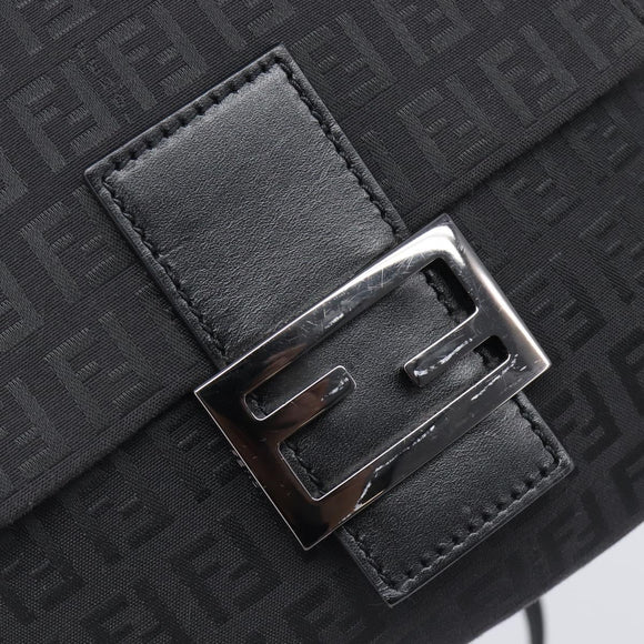 FENDI Zucchino Canvas Mamma Baguette Shoulder Bag Black 8BT075 Auth 207257A