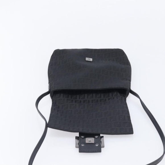 FENDI Zucchino Canvas Mamma Baguette Shoulder Bag Black 8BT075 Auth 207257A
