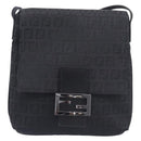 FENDI Zucchino Canvas Mamma Baguette Shoulder Bag Black 8BT075 Auth 207257A-13