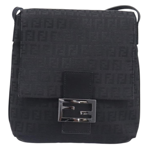 FENDI Zucchino Canvas Mamma Baguette Shoulder Bag Black 8BT075 Auth 207257A