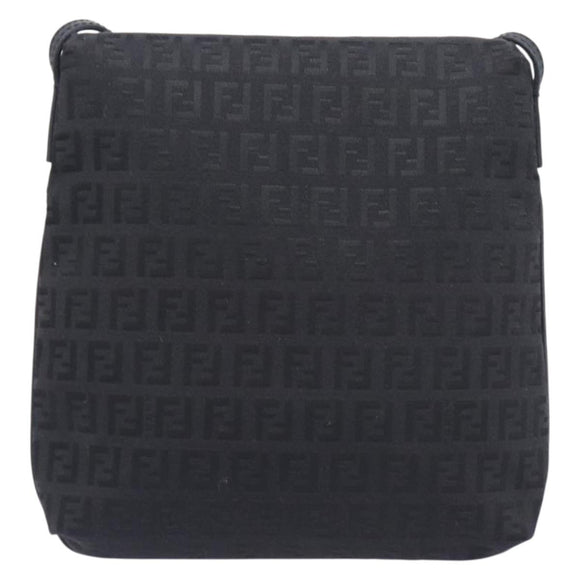 FENDI Zucchino Canvas Mamma Baguette Shoulder Bag Black 8BT075 Auth 207257A