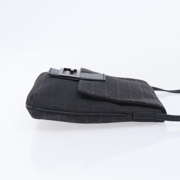 FENDI Zucchino Canvas Mamma Baguette Shoulder Bag Black 8BT075 Auth 207257A