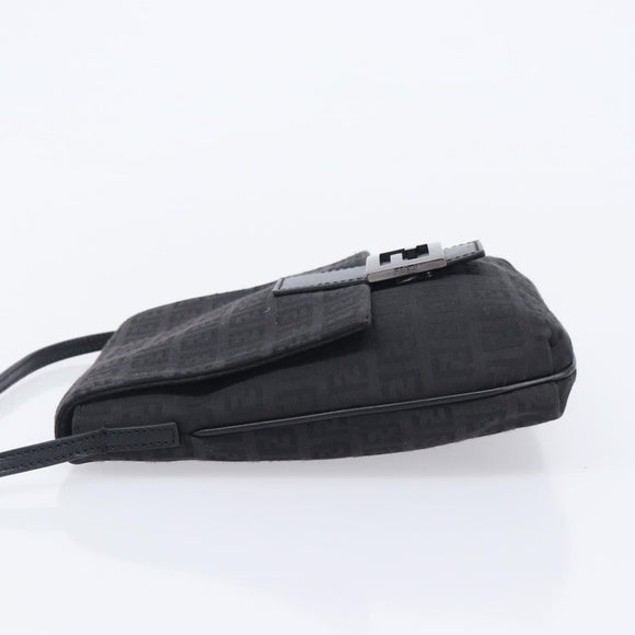 FENDI Zucchino Canvas Mamma Baguette Shoulder Bag Black 8BT075 Auth 207257A