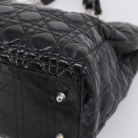Christian Dior Lady Dior Canage Tote Bag Patent Black Silver Auth 207261