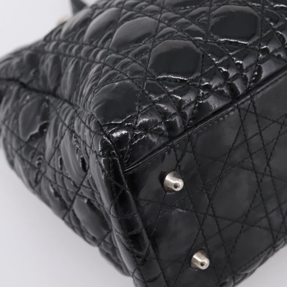 Christian Dior Lady Dior Canage Tote Bag Patent Black Silver Auth 207261