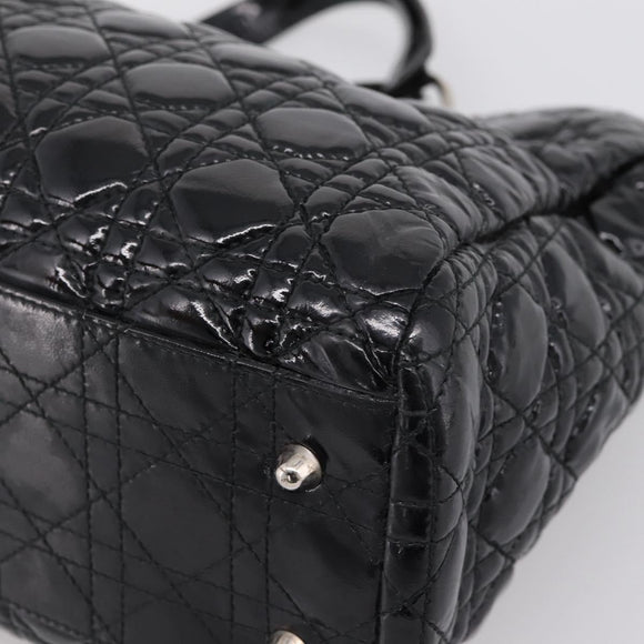 Christian Dior Lady Dior Canage Tote Bag Patent Black Silver Auth 207261