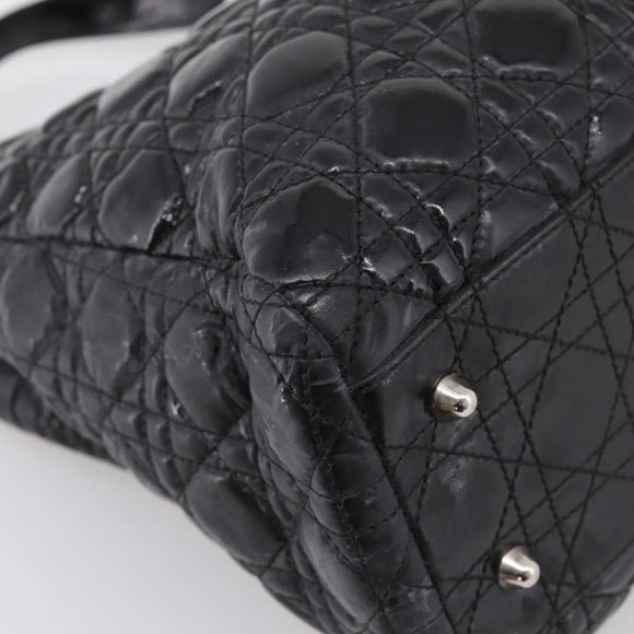 Christian Dior Lady Dior Canage Tote Bag Patent Black Silver Auth 207261