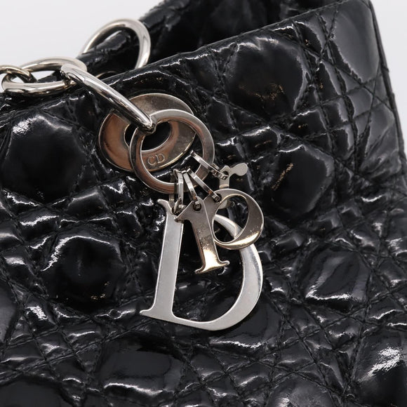 Christian Dior Lady Dior Canage Tote Bag Patent Black Silver Auth 207261