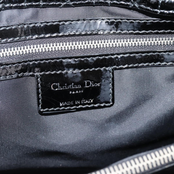 Christian Dior Lady Dior Canage Tote Bag Patent Black Silver Auth 207261