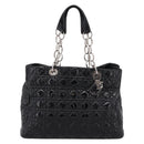 Christian Dior Lady Dior Canage Tote Bag Patent Black Silver Auth 207261-2
