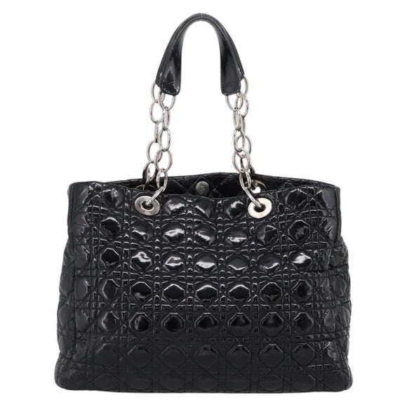 Christian Dior Lady Dior Canage Tote Bag Patent Black Silver Auth 207261