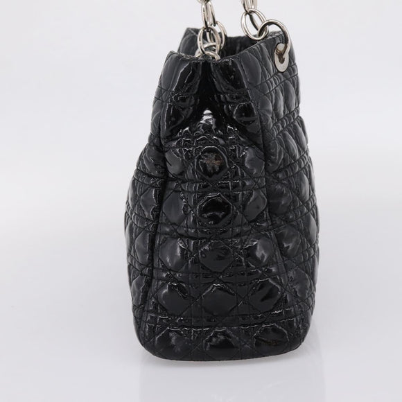 Christian Dior Lady Dior Canage Tote Bag Patent Black Silver Auth 207261