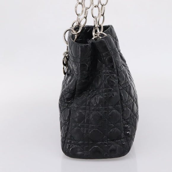 Christian Dior Lady Dior Canage Tote Bag Patent Black Silver Auth 207261