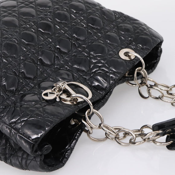 Christian Dior Lady Dior Canage Tote Bag Patent Black Silver Auth 207261