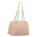 Miu Miu Gathered Chain Shoulder Bag Leather Beige Silver Auth 207262V-1