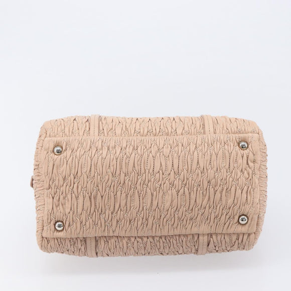 Miu Miu Gathered Chain Shoulder Bag Leather Beige Silver Auth 207262V