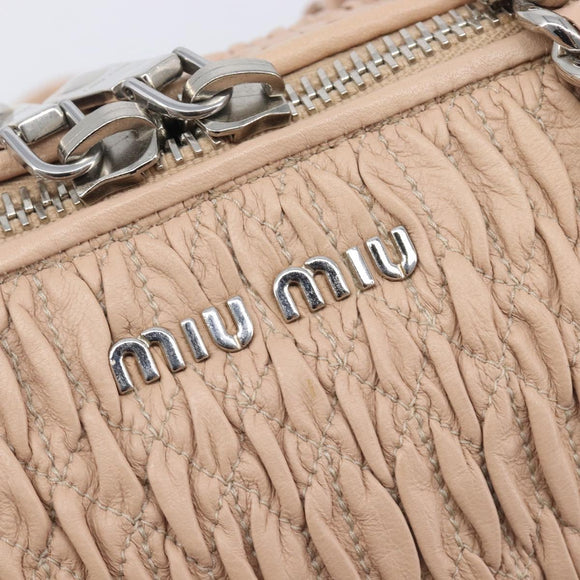 Miu Miu Gathered Chain Shoulder Bag Leather Beige Silver Auth 207262V