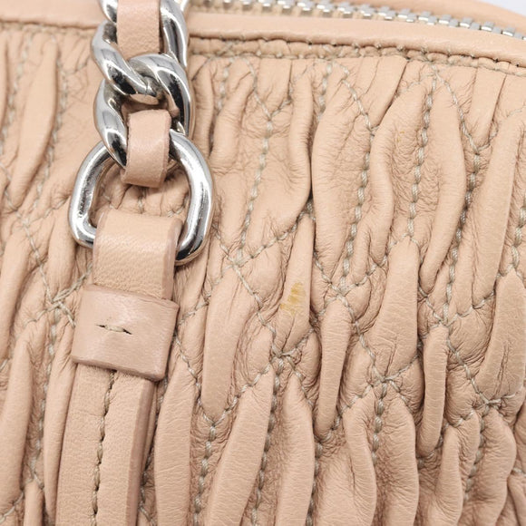 Miu Miu Gathered Chain Shoulder Bag Leather Beige Silver Auth 207262V
