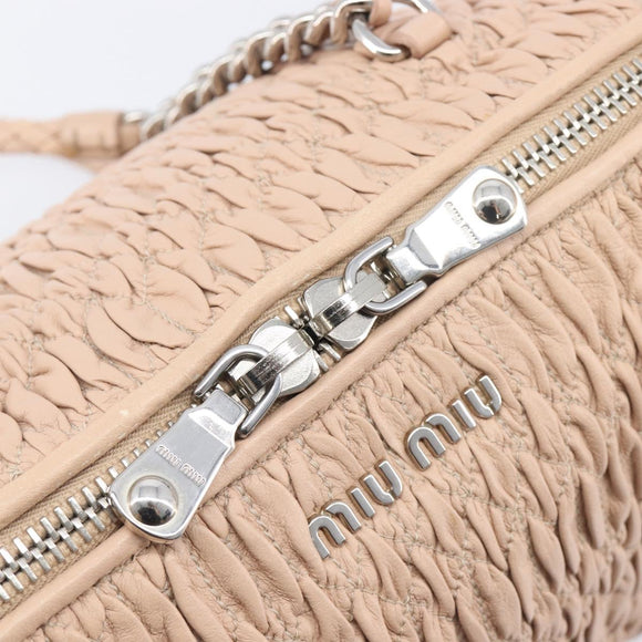Miu Miu Gathered Chain Shoulder Bag Leather Beige Silver Auth 207262V
