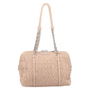Miu Miu Gathered Chain Shoulder Bag Leather Beige Silver Auth 207262V-13